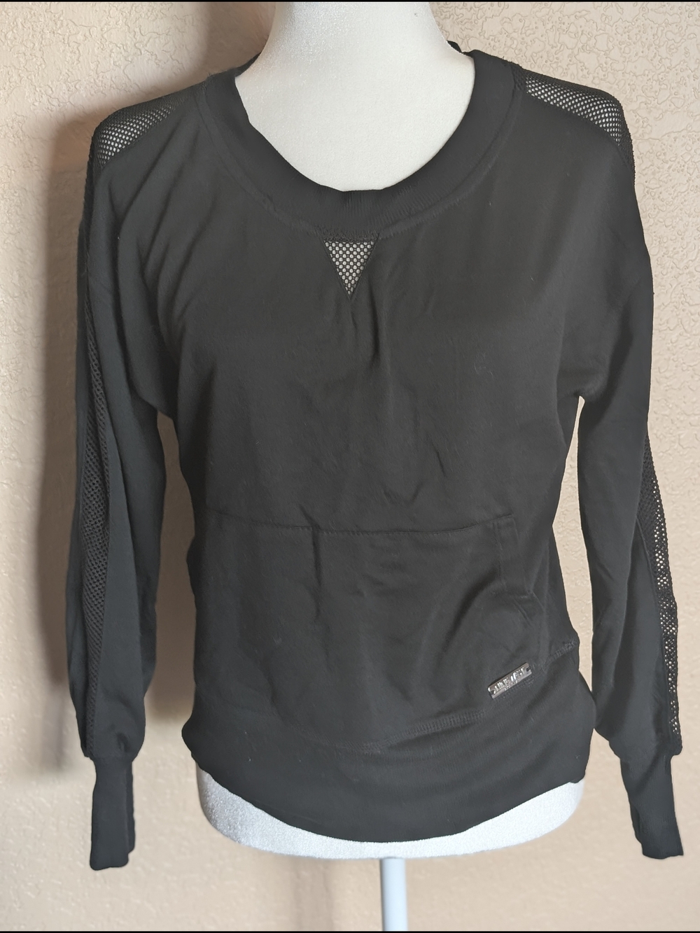Nine West Active Black Mesh-Trim Pullover Sweatshirt